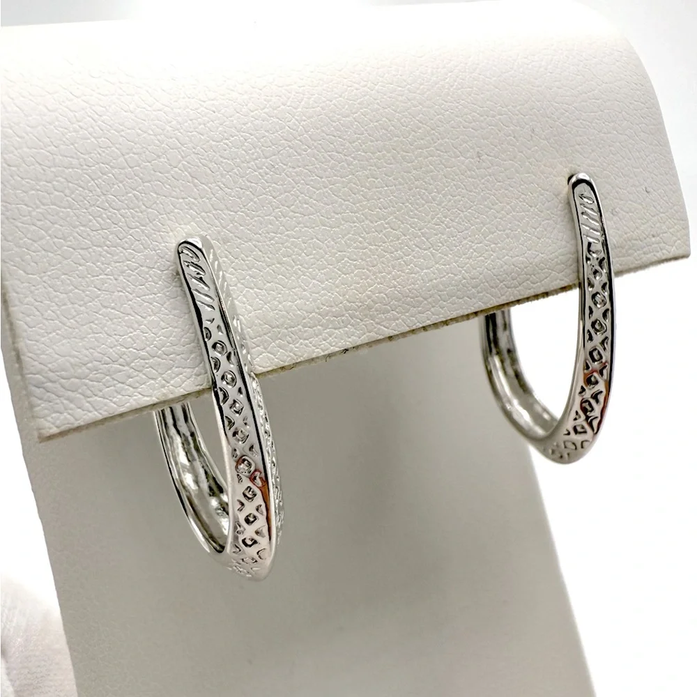 .925 Sterling Silver Design Post Hoop Earrings - Picture 6 of 16